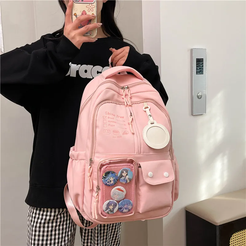 Deli Bear Nylon Backpack Regular Unisex Black/Pink/White/Khaki/Blue-6