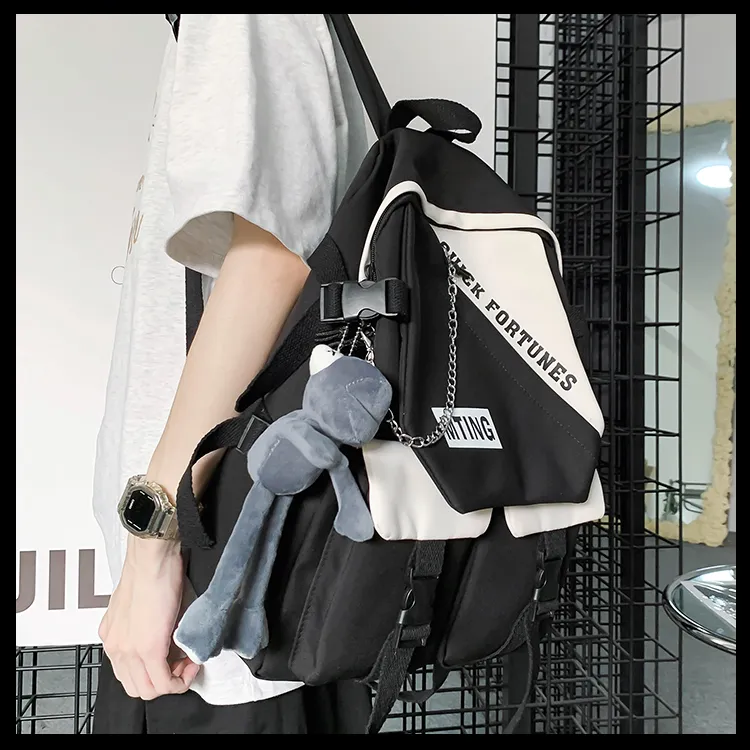 Deli Bear Nylon Fabric Backpack Regular Unisex Cyan/Blue/Gray/Black-22