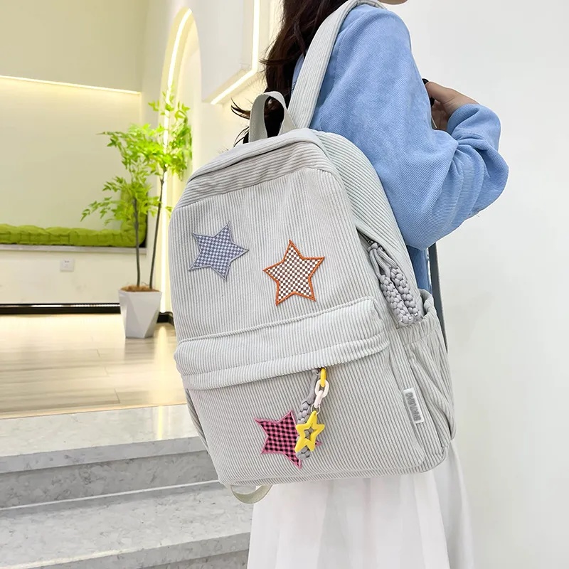 Deli Bear Corduroy Large Backpack Women's Red/Yellow/Khaki/White/Black/Green-15