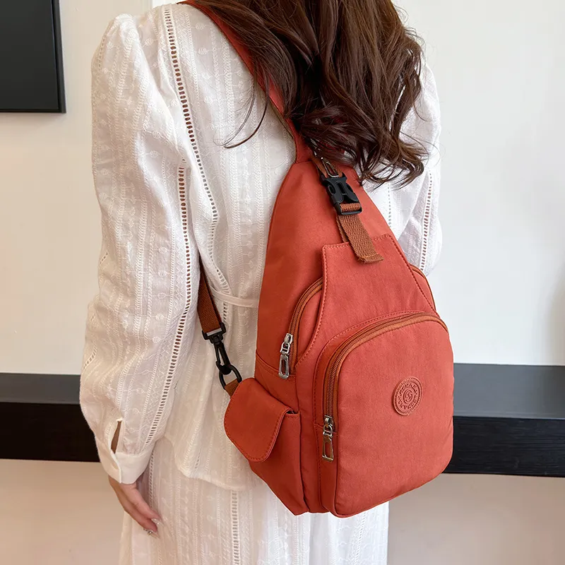 OUZIHUANG Nylon Fabric Crossbody Double Shoulder Sling Bag Unisex Black/Mandarin/Ecru-4
