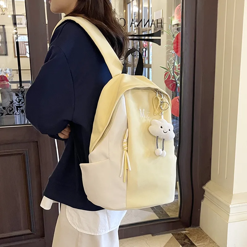 OUZIHUANG Nylon Backpack Regular Women's Lemon/Orange/Haze Blue/Classic Black/Withered Leaf Green-3