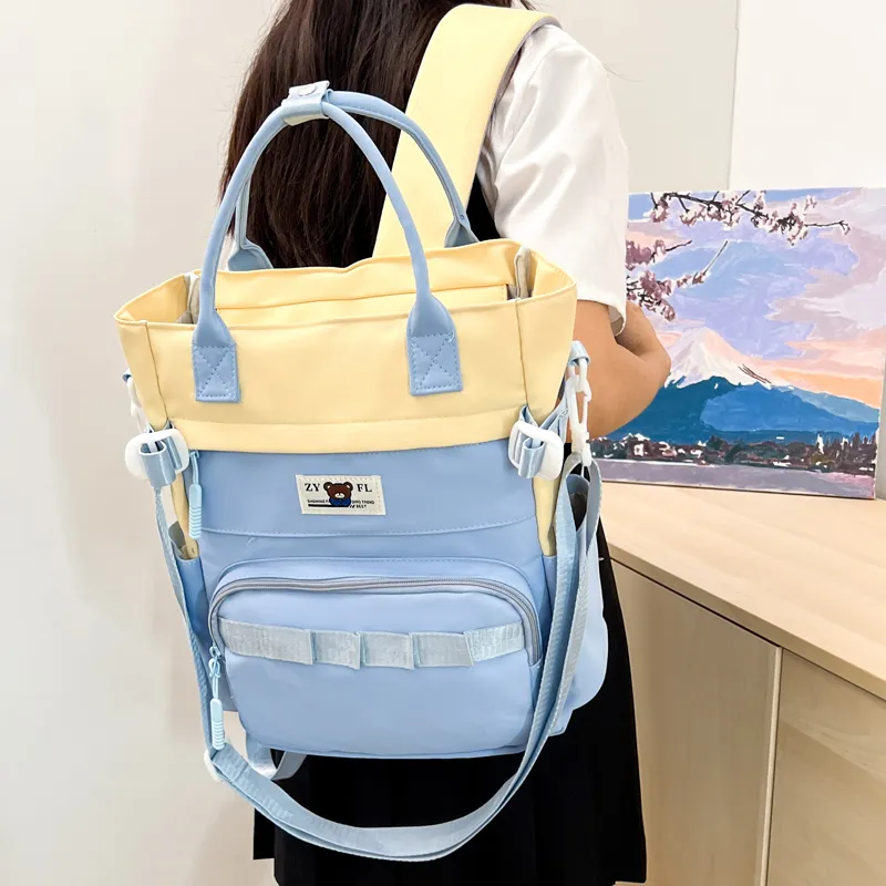 Deli Bear Canvas Canvas Bag Backpack Regular Unisex Green/Blue/Orange/Khaki/Black/Purple-1