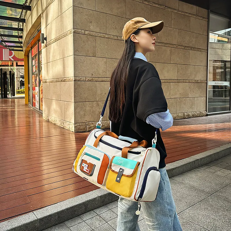 OUZIHUANG Nylon Travel Bag Unisex Black/White-8