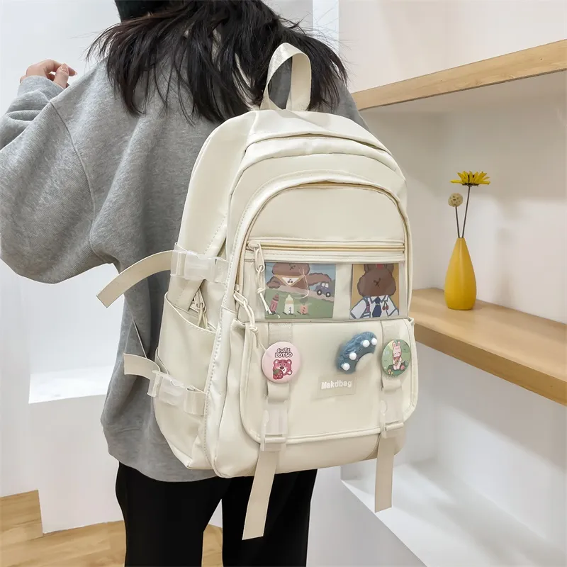 Deli Bear Canvas Backpack Regular Women's White/Black/Pink/Blue-3
