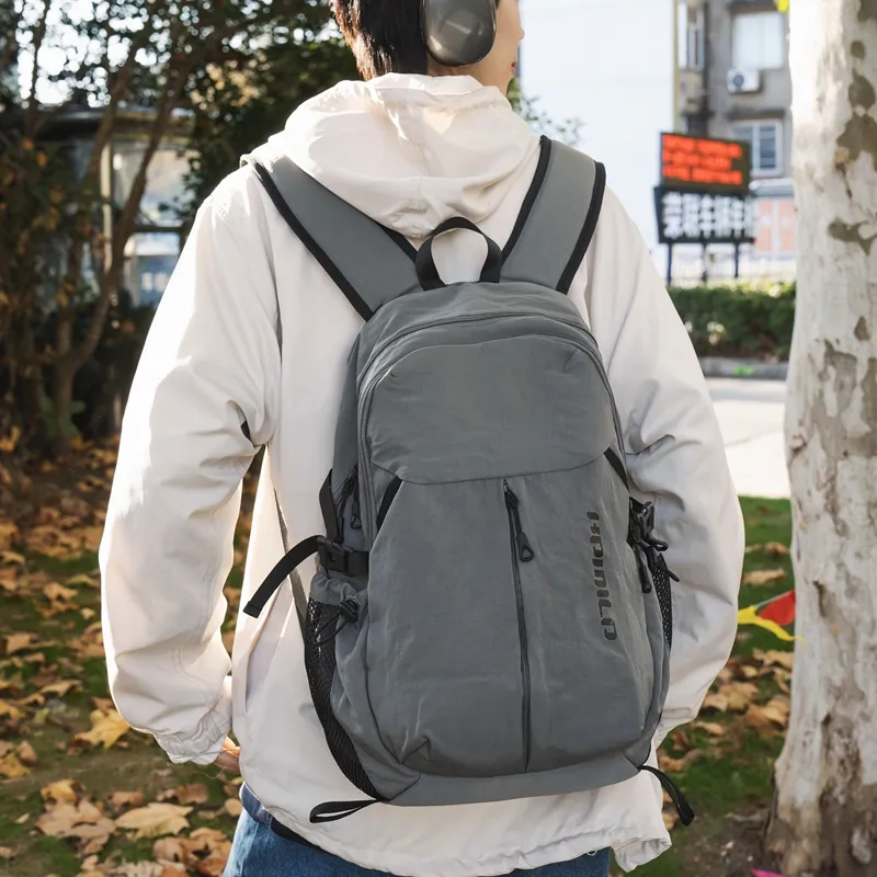 OUZIHUANG Nylon Backpack Regular Unisex Black/Ecru/Gray/Khaki-12