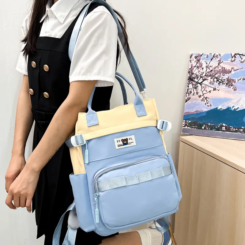 Deli Bear Canvas Canvas Bag Backpack Regular Unisex Green/Blue/Orange/Khaki/Black/Purple-3