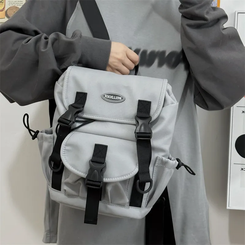 Deli Bear Nylon Backpack Crossbody Bag Regular Unisex Gray/White/Black-4