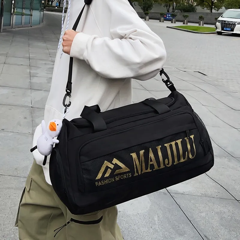 PULUWIRR Nylon Handbag, Travel Bag, Luggage Bag, Shoulder Bag Unisex Black/Gray/Yellow/Orange-21