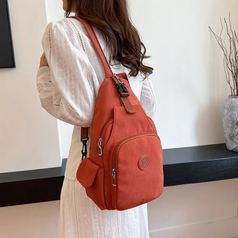 OUZIHUANG Nylon Fabric Crossbody Double Shoulder Sling Bag Unisex Black/Mandarin/Ecru-5