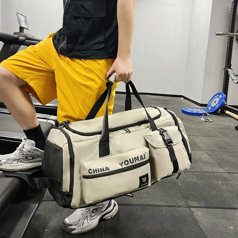 Deli Bear Nylon Gym Bag Unisex Black/Pink/Khaki/Red/Yellow/Army Green/Blue-11