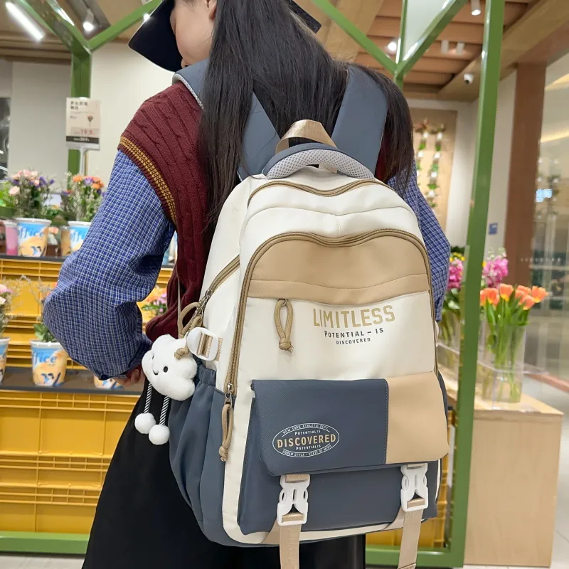 Deli Bear Nylon Backpack Unisex Black/Red & Blue/Pink & Blue/Blue & Red/Gray & Khaki-13
