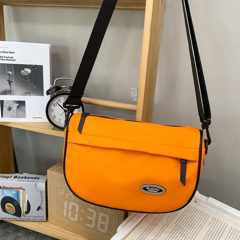OUZIHUANG Nylon Fabric Crossbody Bag Unisex Black/White/Khaki/Green/Orange-14