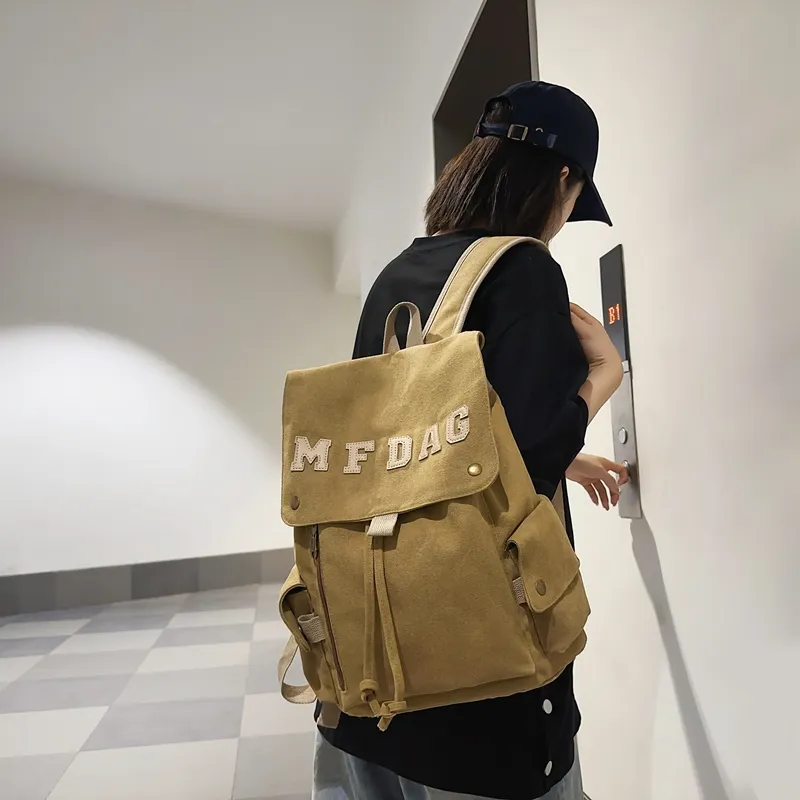 Deli Bear Canvas Backpack Regular Unisex Black/Ecru/Blue/Brown/Watermelon Red-17