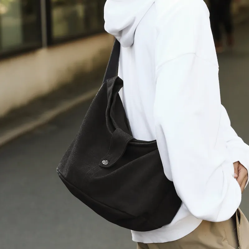 Deli Bear Canvas Canvas Bag Solid Color Crossbody Bag Shoulder Bag Regular Unisex Black/Green Brown Gray-18