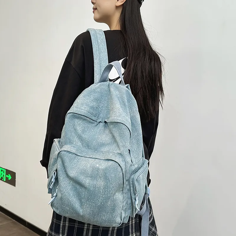 OUZIHUANG Denim Backpack Regular Unisex Black/Dark Blue/Light Blue-15