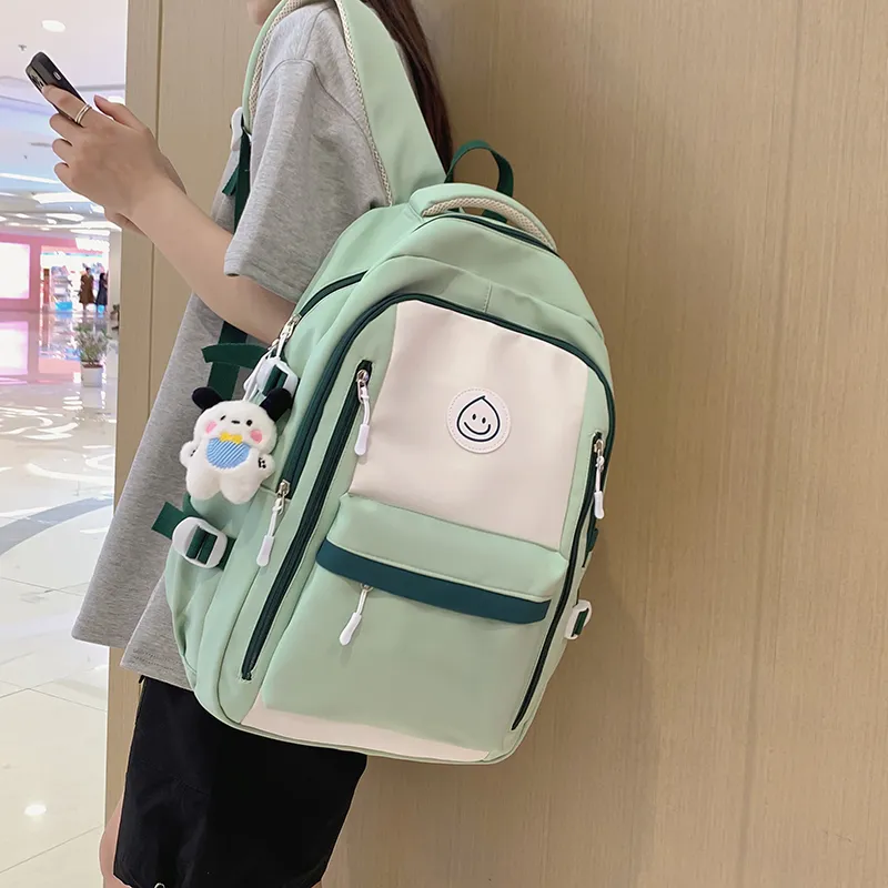 Deli Bear Nylon Backpack Large Size Unisex Pink \ Blue \ Black \ Khaki \ Green-14