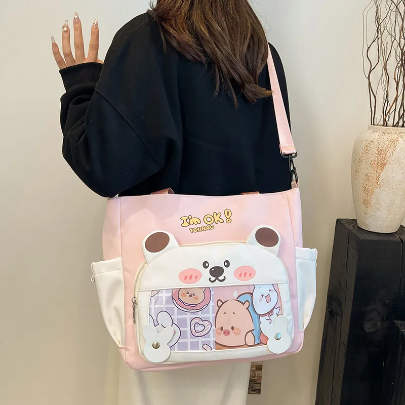 Deli Bear Oxford Shoulder Bag Women's Pink/Purple/Khaki/Saffron/Black-4