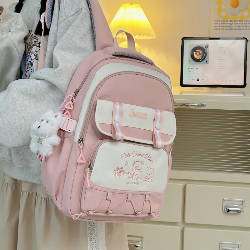 Deli Bear Polyester Backpack Regular Unisex Pink/Yellow/Blue/Black/Red-4