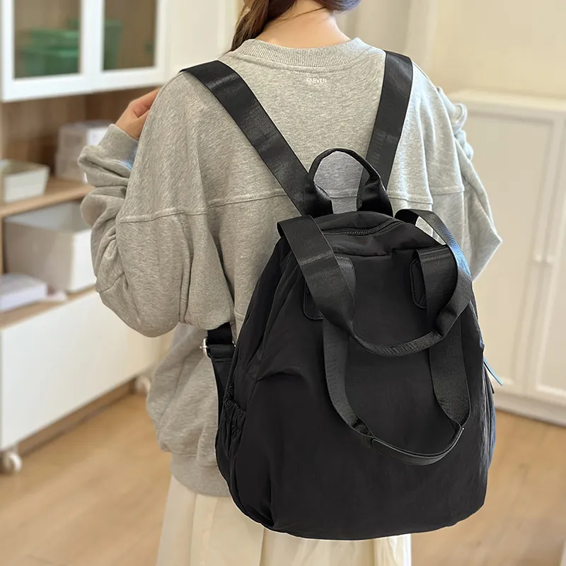 OUZIHUANG Nylon Backpack Women's Black/Ecru/Khaki-3