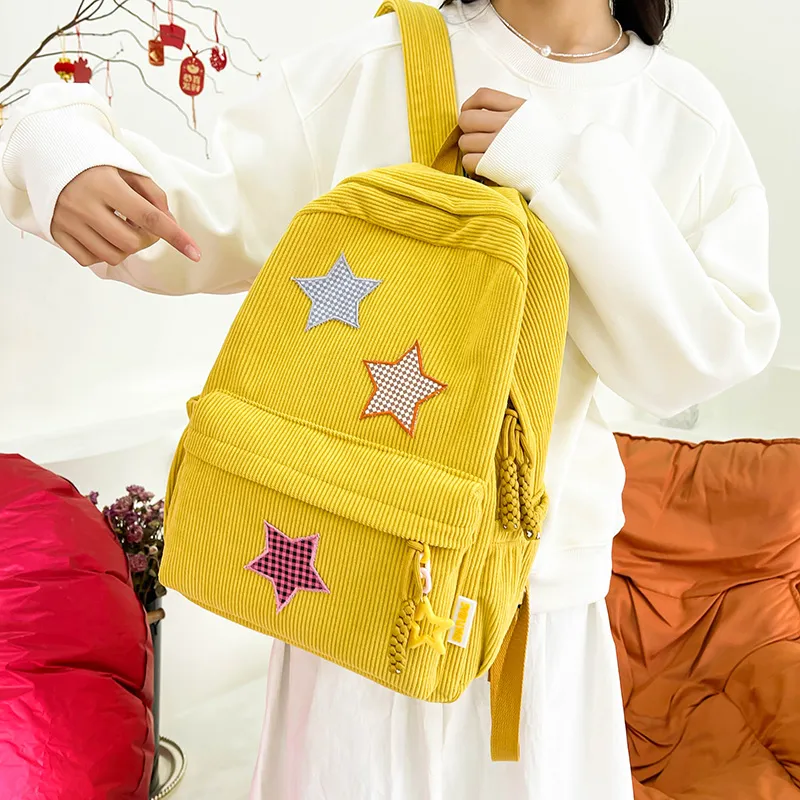Deli Bear Corduroy Large Backpack Women's Red/Yellow/Khaki/White/Black/Green-7