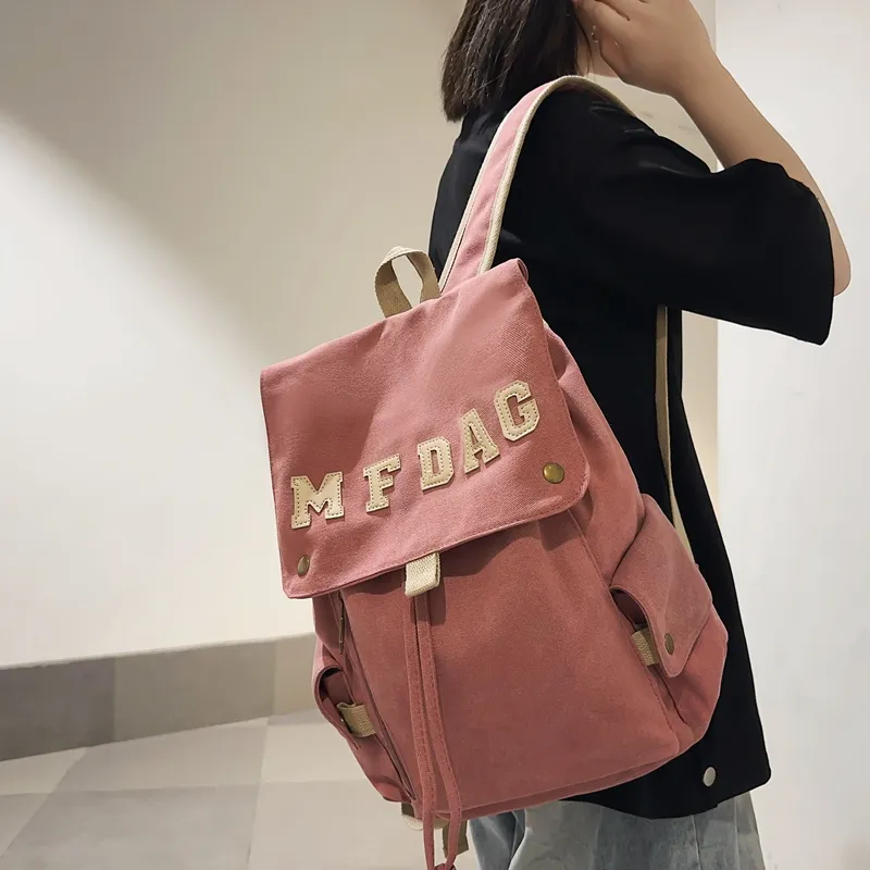 Deli Bear Canvas Backpack Regular Unisex Black/Ecru/Blue/Brown/Watermelon Red-5