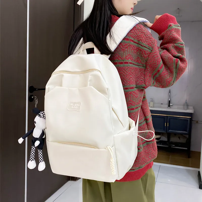 Deli Bear Nylon Backpack Regular Unisex White/Pink Blue/Black Yellow Green-2