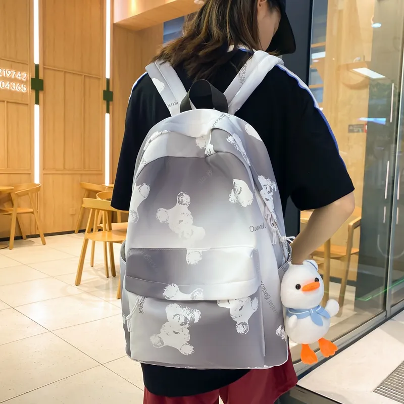 Deli Bear Nylon Backpack Regular Women's Black/Gray/Yellow/Green-6