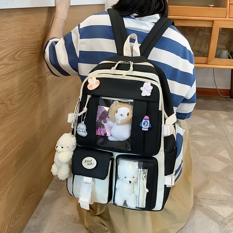 Deli Bear Canvas Backpack Regular Women's Blue/Purple/Pink/Green/Black-7