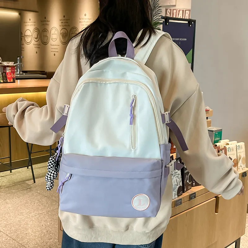 Deli Bear Nylon Backpack Large Size Unisex Gray/Black/Violet/Green-17