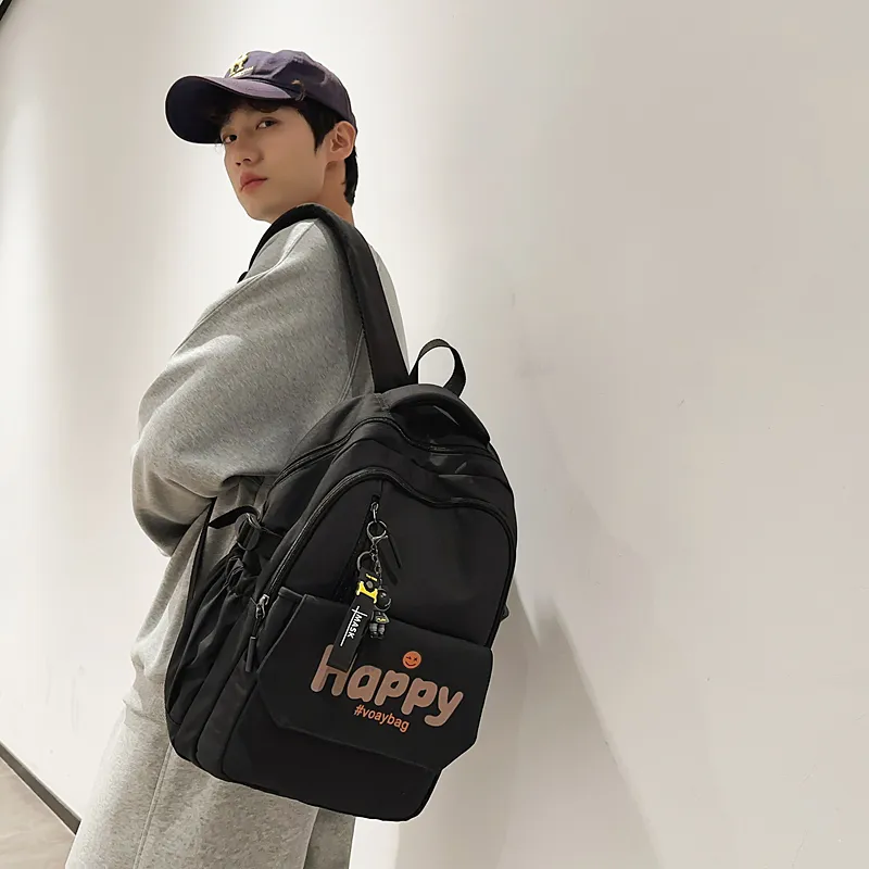 OUZIHUANG Nylon Backpack Unisex Black/White/Red/Blue/Khaki-4