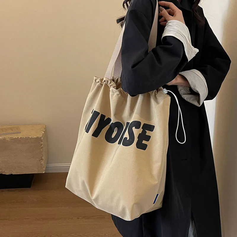 OUZIHUANG Canvas Bucket Bag Handbag Shoulder Bag Regular Women's Yellow/Ecru/Black/Khaki-24