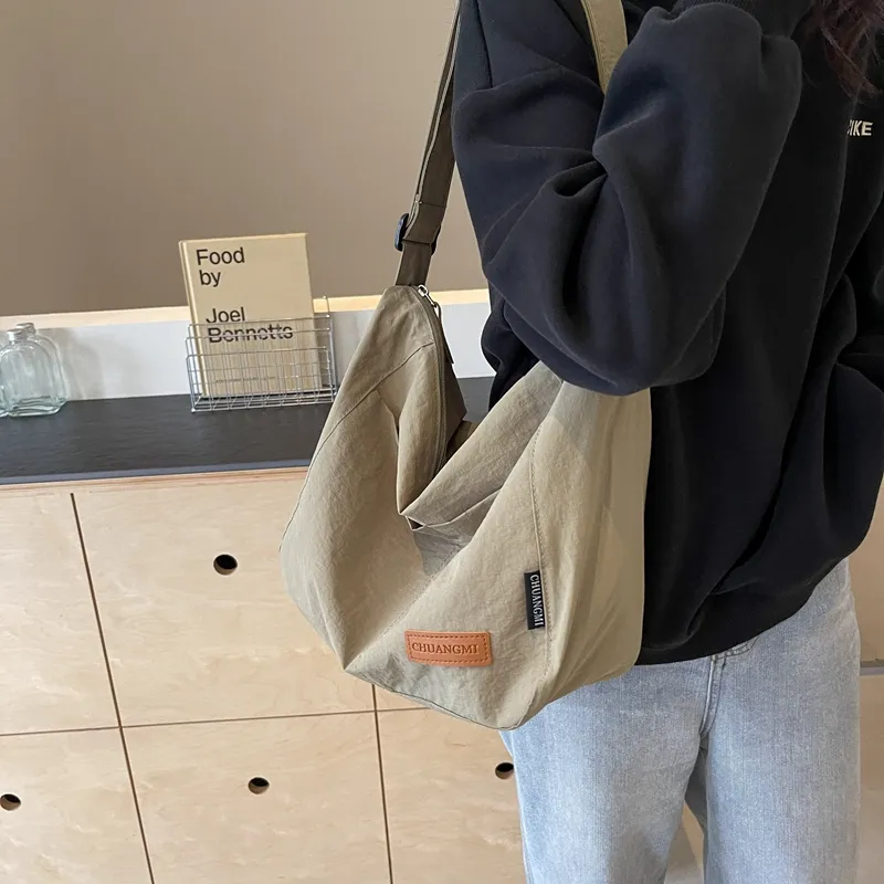 OUZIHUANG Nylon Shoulder Bag Crossbody Bag Regular Unisex Black/Khaki/Green/Ecru/Orange-45