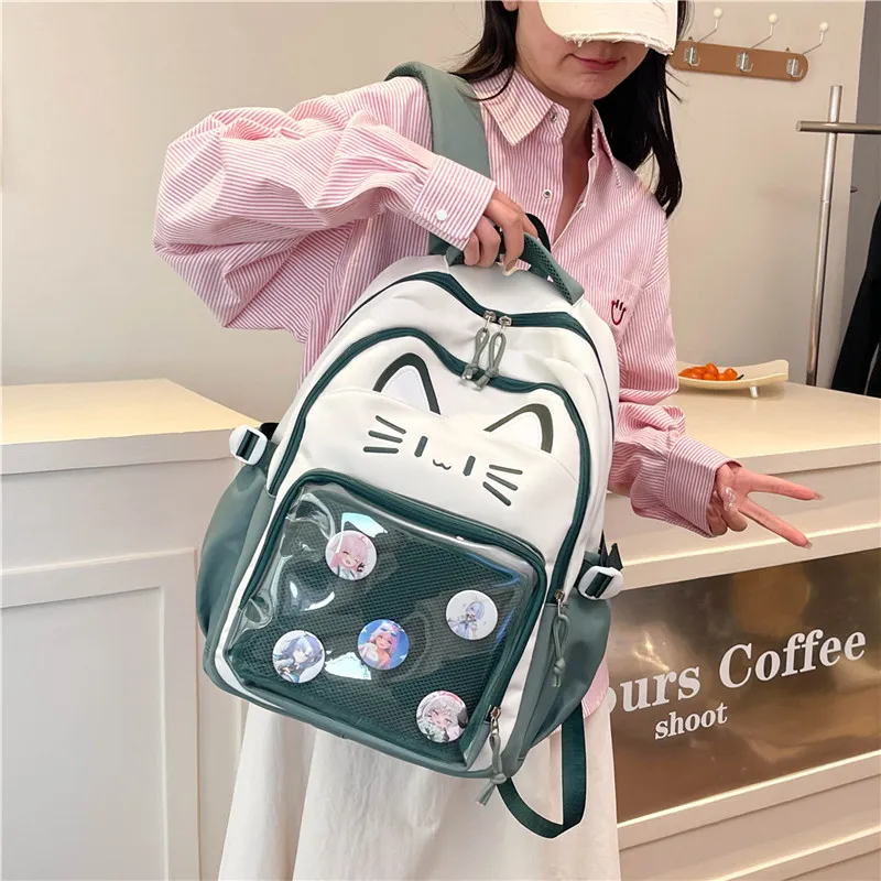 Deli Bear Nylon Backpack Regular Unisex Black/Pink/Light Green/Blue/Dark Green-23