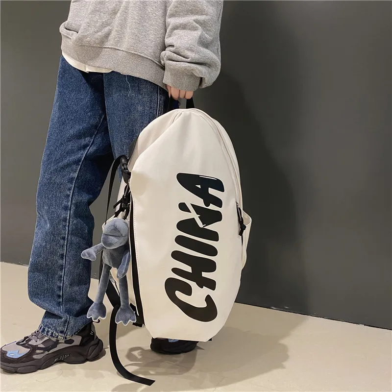 OUZIHUANG Nylon Backpack Unisex Black/White/Pink/Gray-8