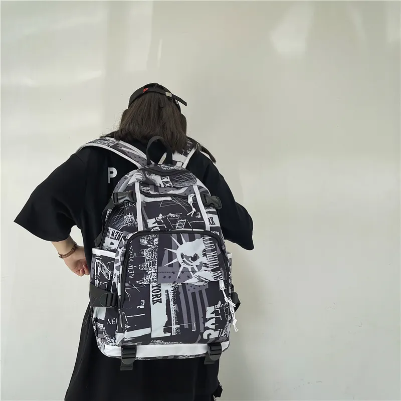 Deli Bear Nylon Backpack Backpack Travel Backpack Regular Unisex Washed White/Letter Black/Camouflage Black/Shoes White-6