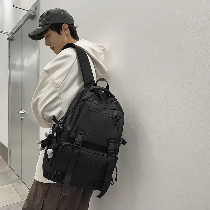 Deli Bear Nylon Backpack Large Size Unisex Black-4