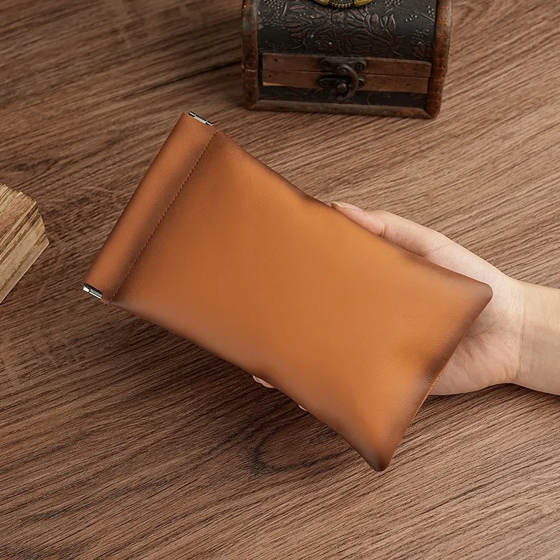 OUZIHUANG Top Grain Cow Leather Storage Bag Unisex Brown & Spray Color-4