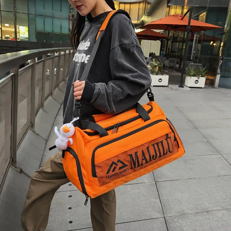PULUWIRR Nylon Handbag, Travel Bag, Luggage Bag, Shoulder Bag Unisex Black/Gray/Yellow/Orange-3