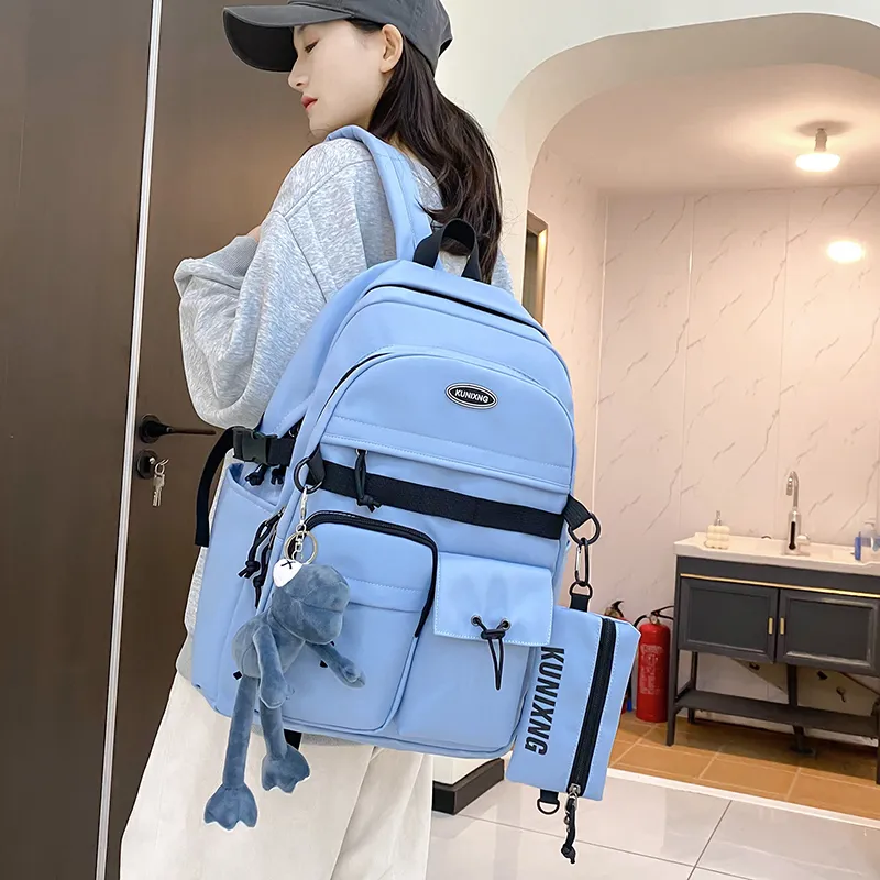 Deli Bear Nylon Backpack Unisex Ecru Light Gray Blue Black-11