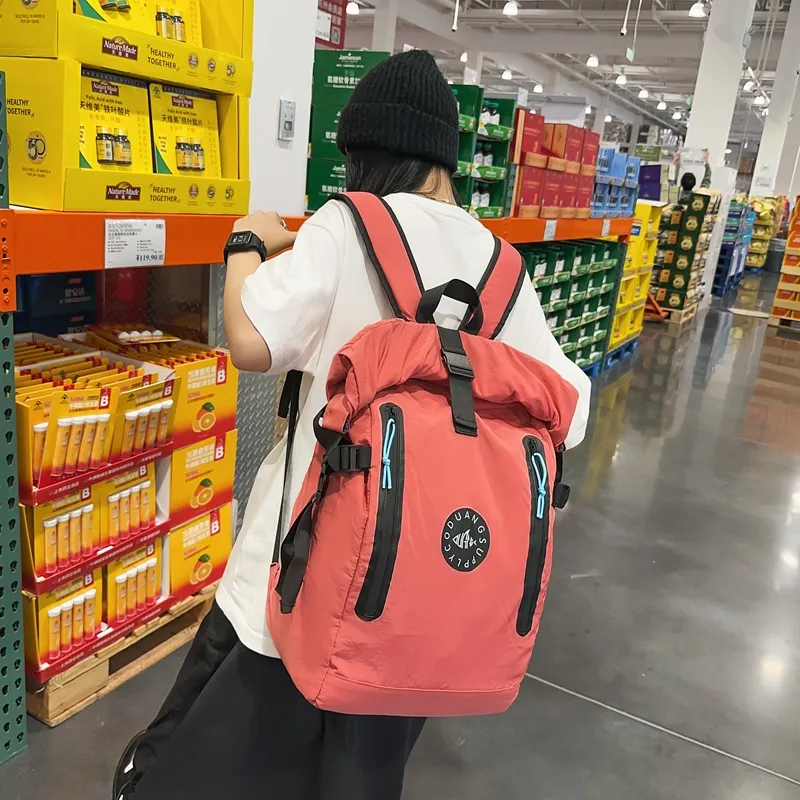 Deli Bear Nylon Fabric Backpack Unisex Black/Watermelon Red/Yellow/Light Gray-4
