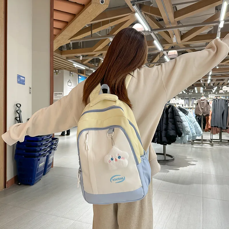 OUZIHUANG Nylon Backpack Women's Black/Yellow/Green/Blue-3