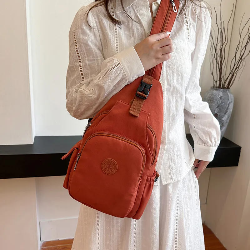 OUZIHUANG Nylon Fabric Crossbody Double Shoulder Sling Bag Unisex Black/Mandarin/Ecru-7