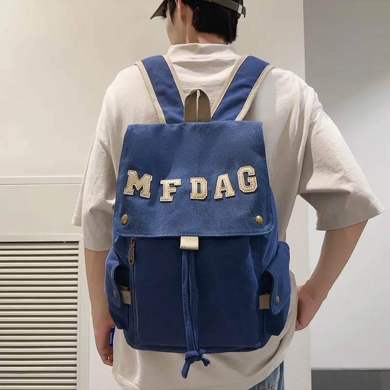 Deli Bear Canvas Backpack Regular Unisex Black/Ecru/Blue/Brown/Watermelon Red-21