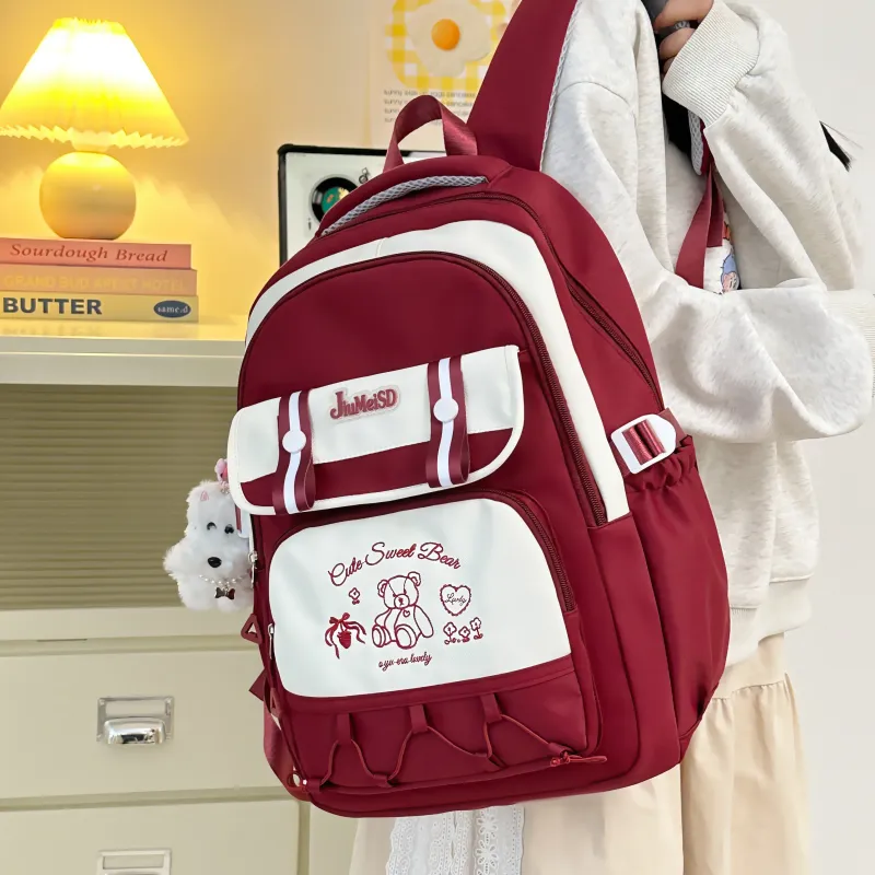 Deli Bear Polyester Backpack Regular Unisex Pink/Yellow/Blue/Black/Red-19