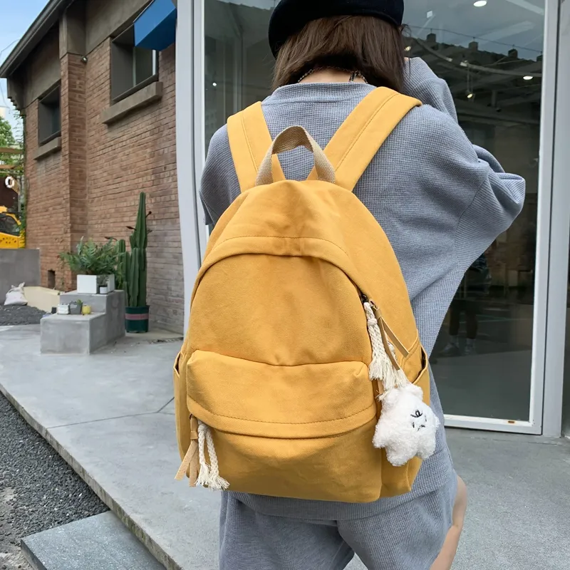 Deli Bear Canvas Backpack Regular Unisex Black/White/Yellow/Blue/Green-1