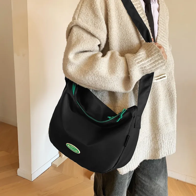 Deli Bear Nylon Crossbody Bag Large Size Unisex Black & Green/Pure Black/Red/Ecru-15