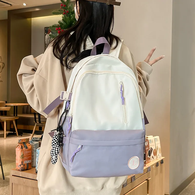 Deli Bear Nylon Backpack Large Size Unisex Gray/Black/Violet/Green-19