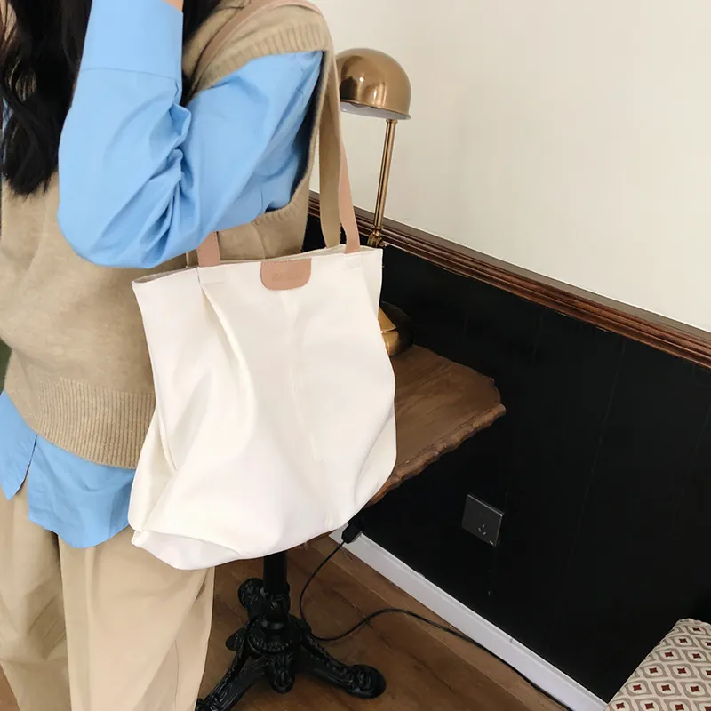 Deli Bear Nylon Tote Bag, Shopping Bag, Handbag, Shoulder Bag Women's Khaki/White/Black-8