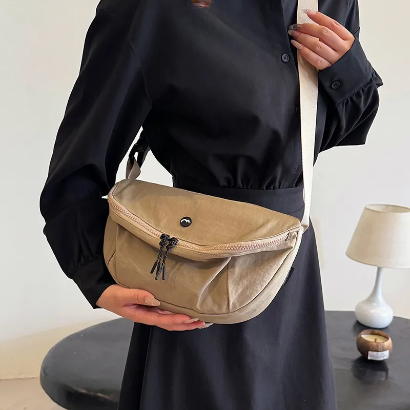OUZIHUANG Nylon Fabric Shoulder Bag Crossbody Bag Unisex Black/Orange/Green/Khaki/Gray-30