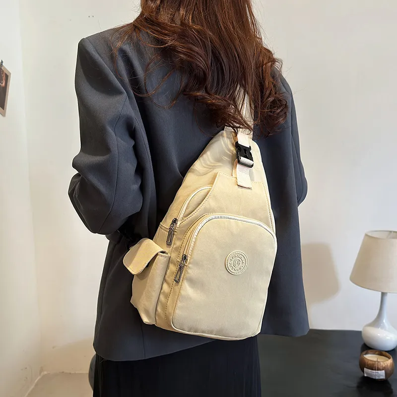 OUZIHUANG Nylon Fabric Crossbody Double Shoulder Sling Bag Unisex Black/Mandarin/Ecru-23